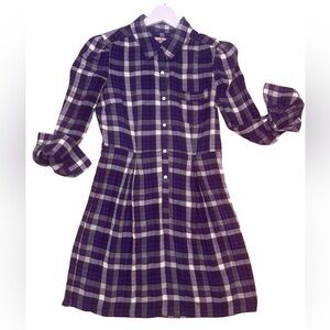 Petite Juicy Couture Plaid Collared Long Sleeves smock shirt Dress Size 4 Cotton